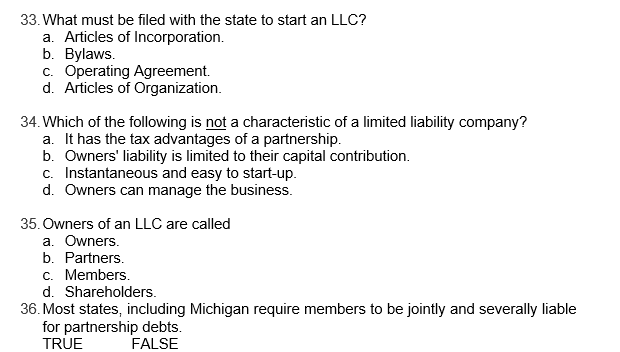 33. What must be filed with the state to start an