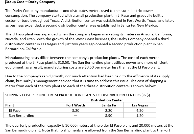 Group Case - Darby Company The Darby Company