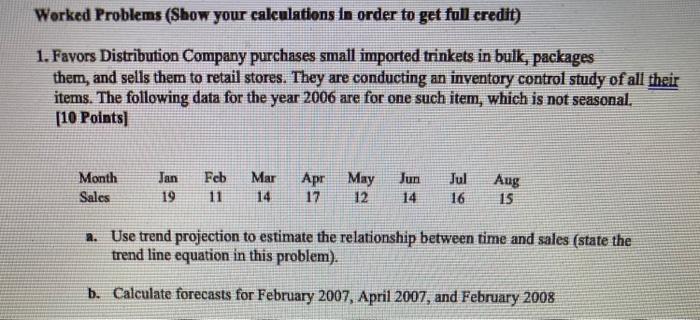 Worked Problems (Show your calculations in order