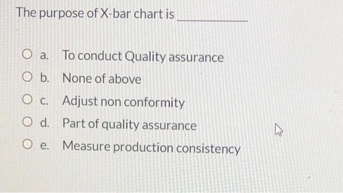 The purpose of X-bar chart is O a. To conduct