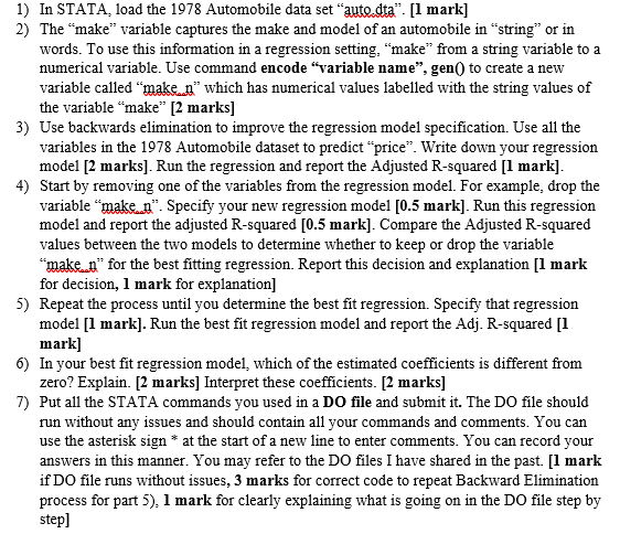 NEED ANSWERS TO ALL PARTS BELOW WITH STATA CODES