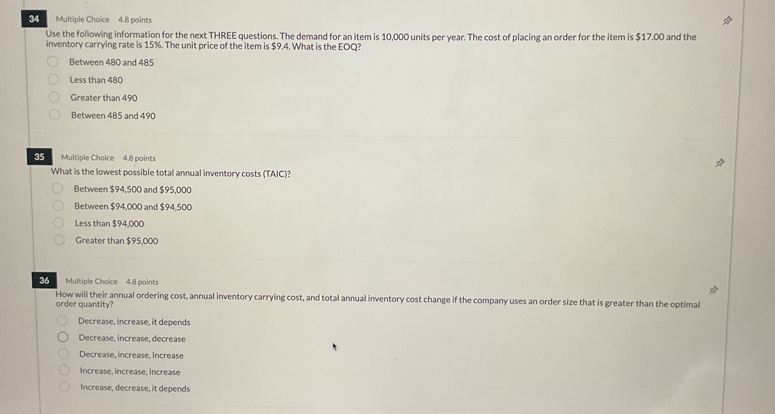 3 4 Multiple Choice 4 . 8 points Use the