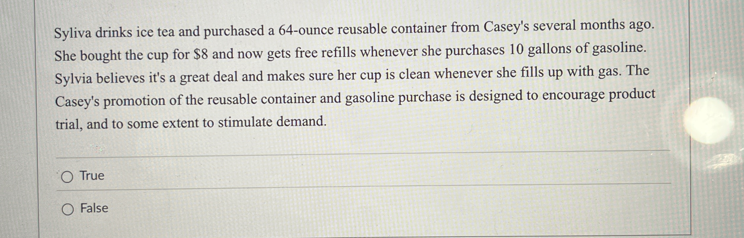 Syliva drinks ice tea and purchased a 6 4 - ounce