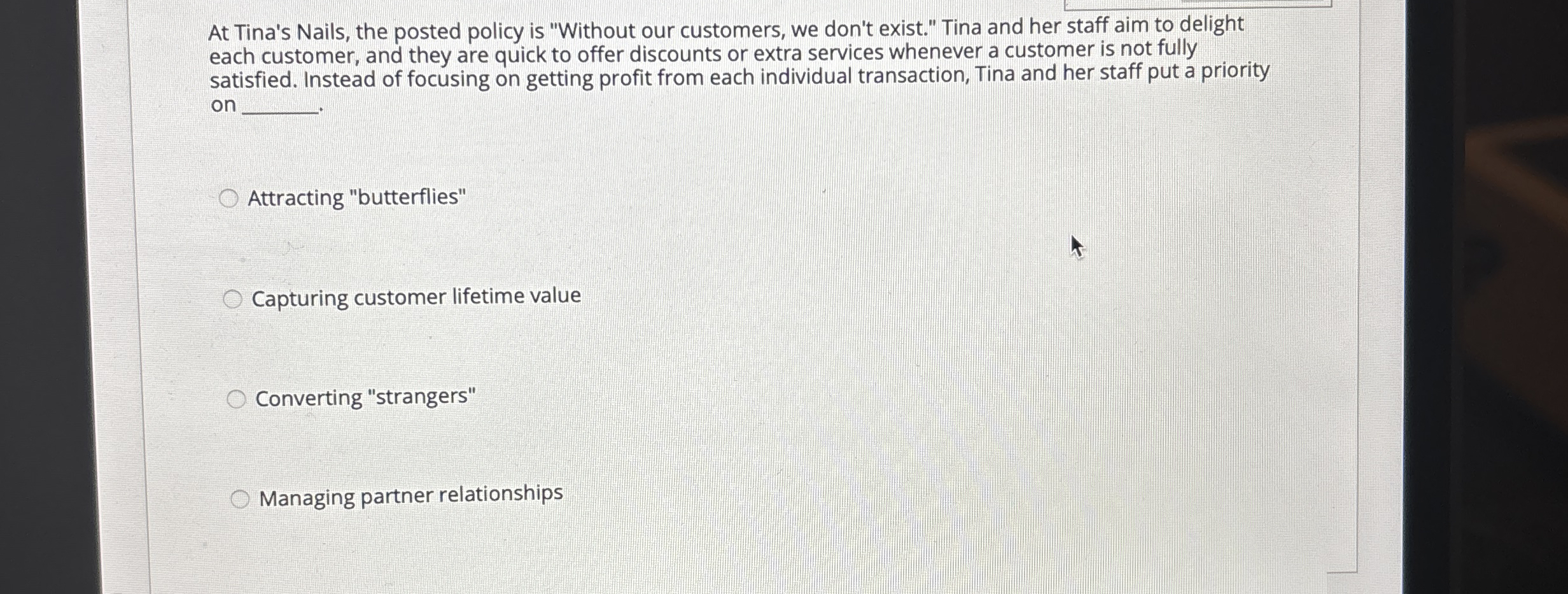 At Tina's Nails, the posted policy is 