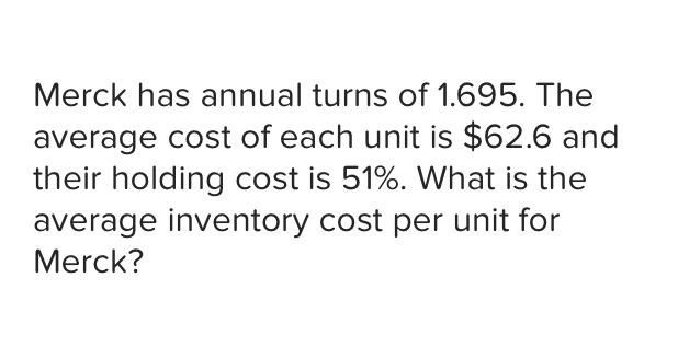 Merck has annual turns of 1.695. The average cost