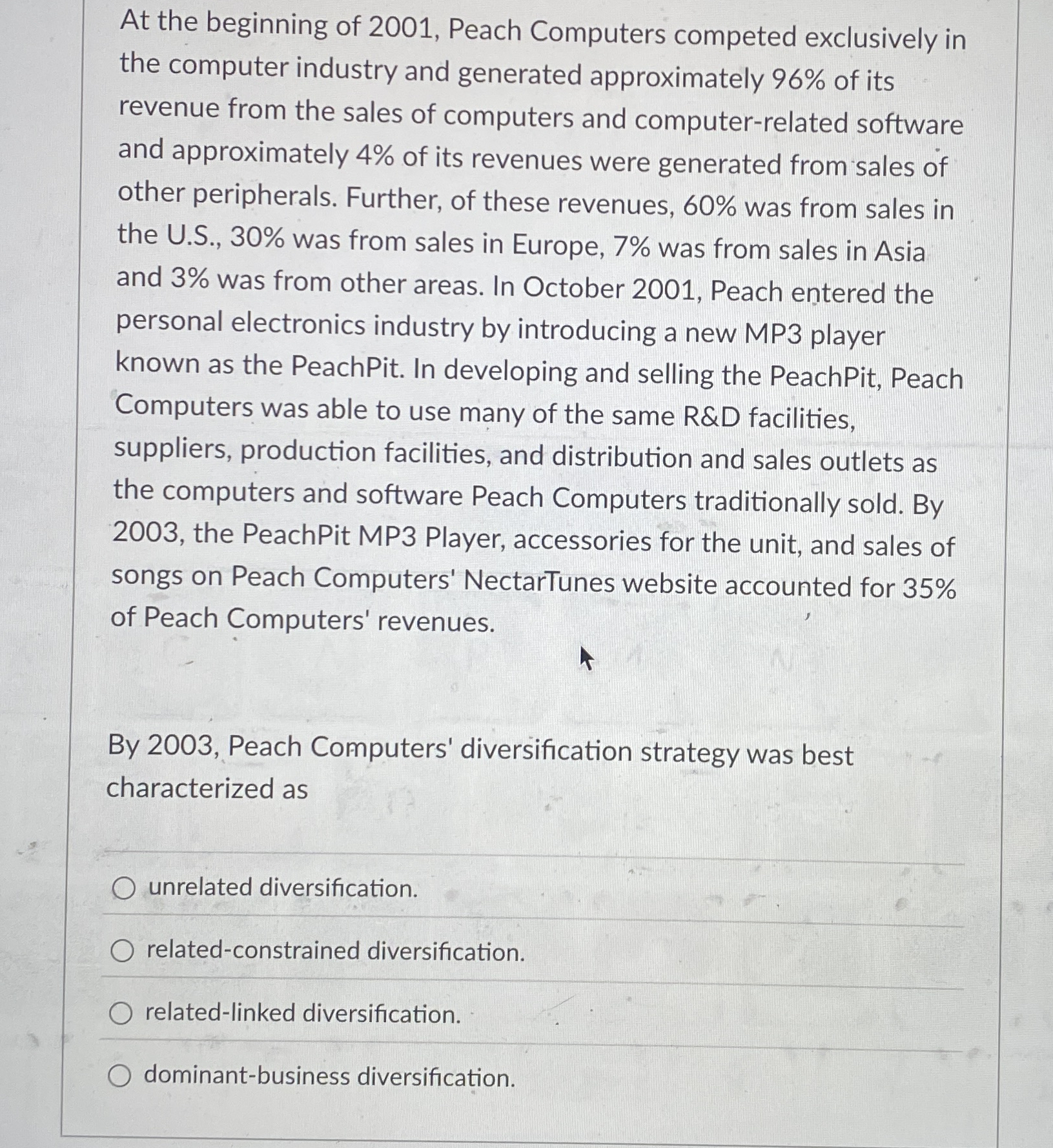 At the beginning of 2 0 0 1 , Peach Computers