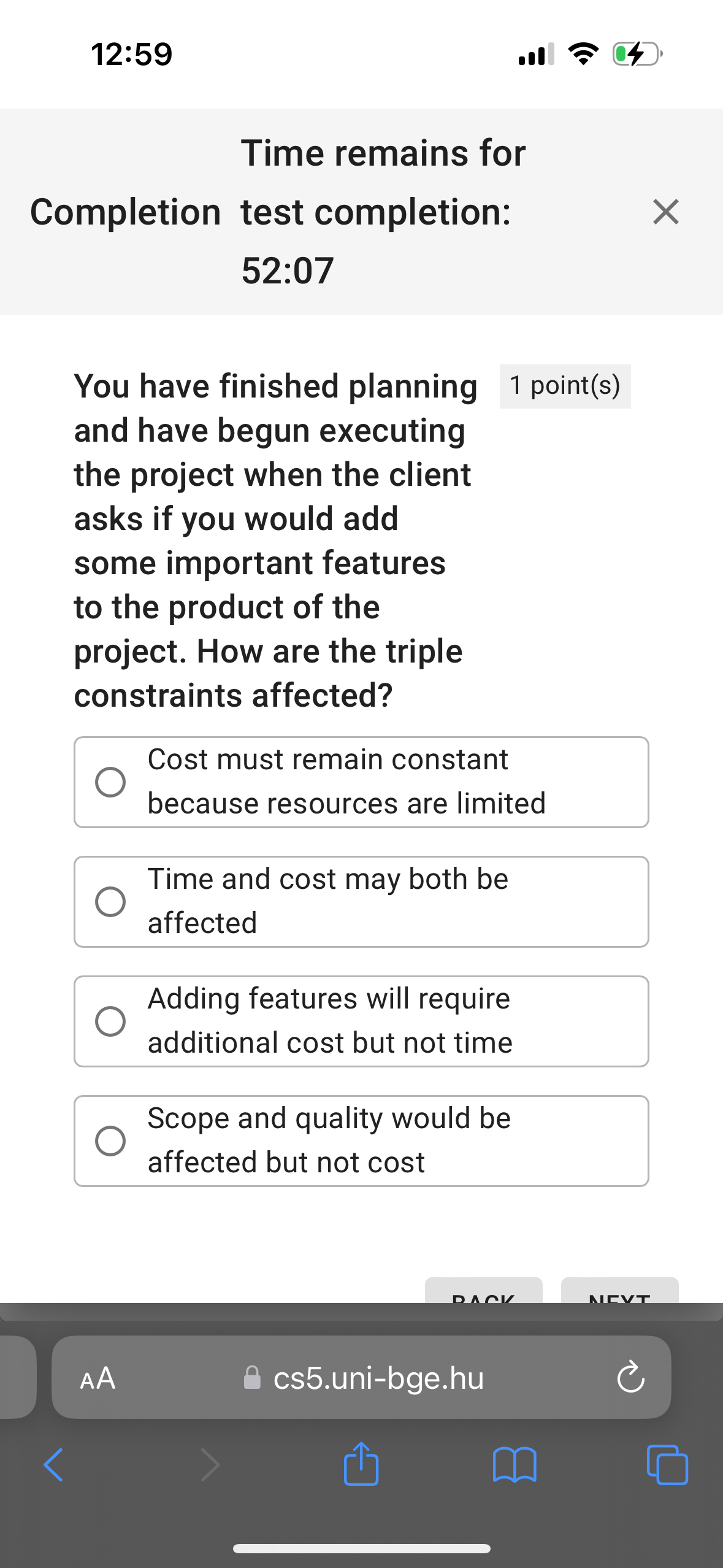 1 2 : 5 9 Time remains for Completion test