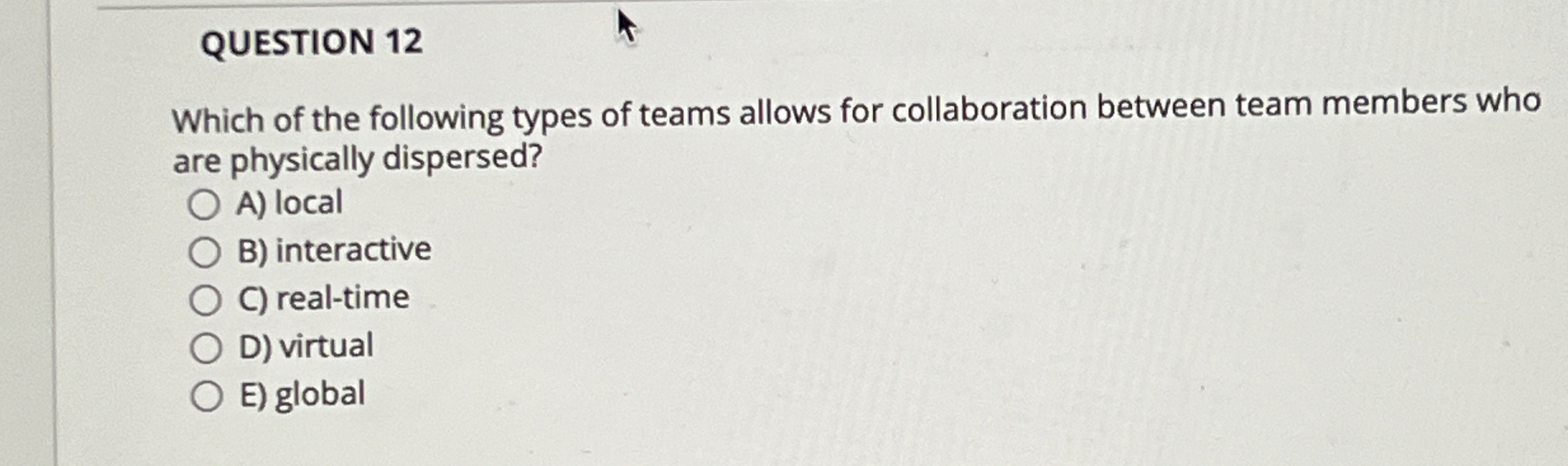 QUESTION 1 2 Which of the following types of