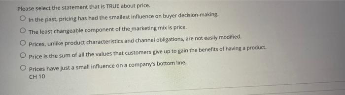 marketing question Please select the statement