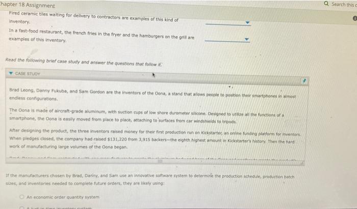 Q Search this Chapter 18 Assignment Fired ceramic