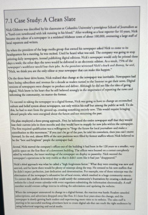 answer number 3 only 7.1 Case Study: A Clean