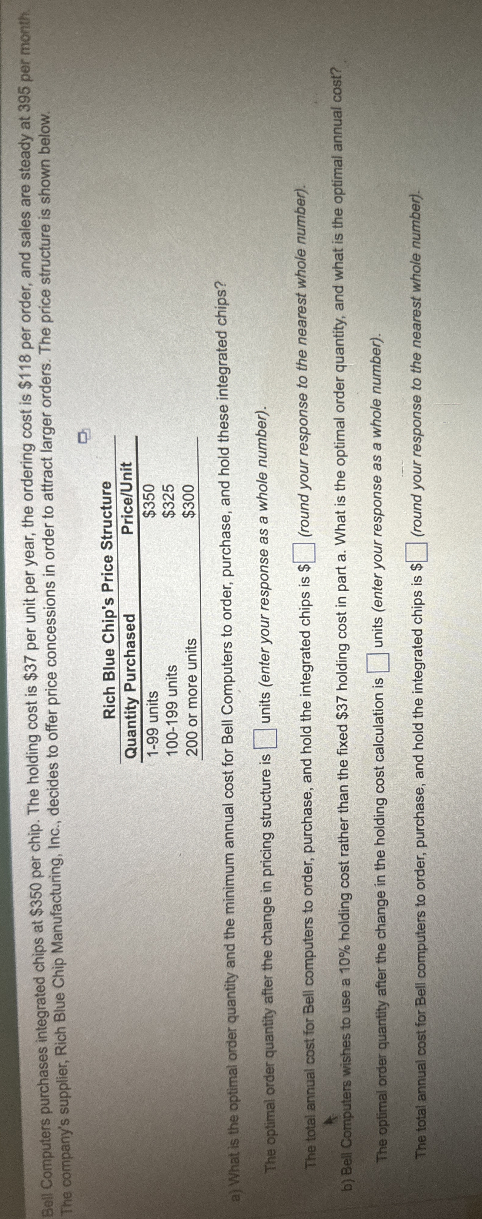 Bell Computers purchases integrated chips at $ 3