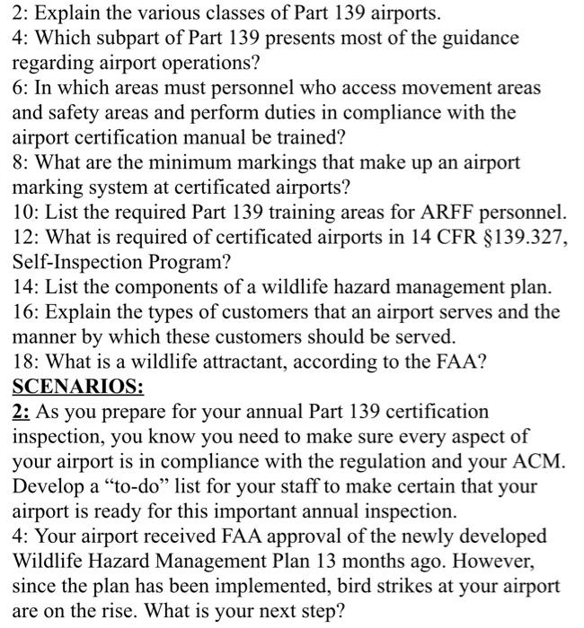 2: Explain the various classes of Part 139