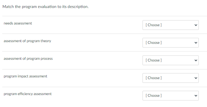 Match the program evaluation to its description.