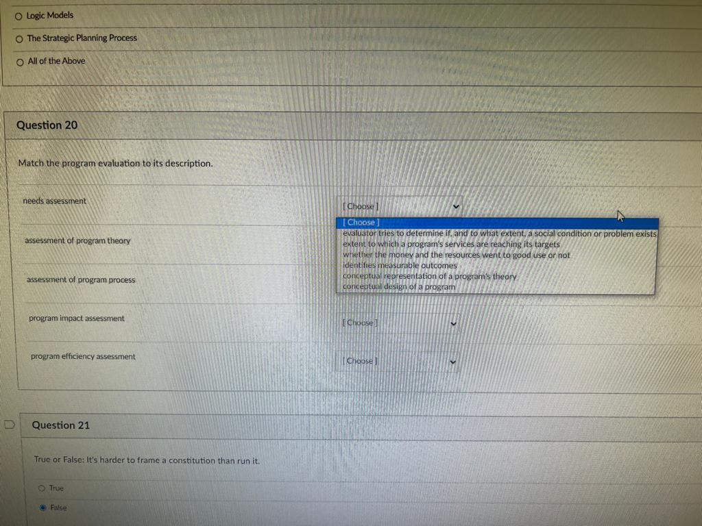 Match the program evaluation to its description.