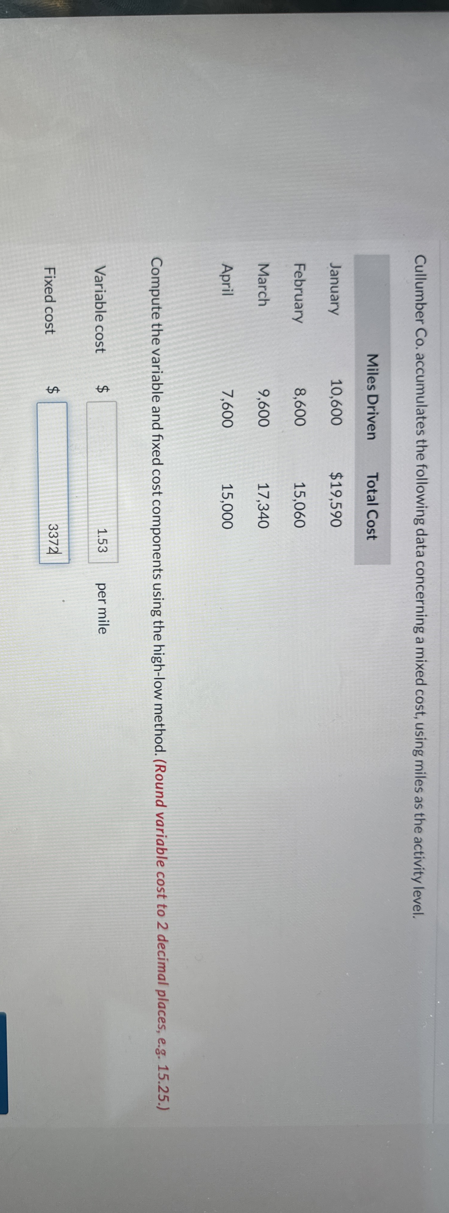 Cullumber Co . accumulates the following data