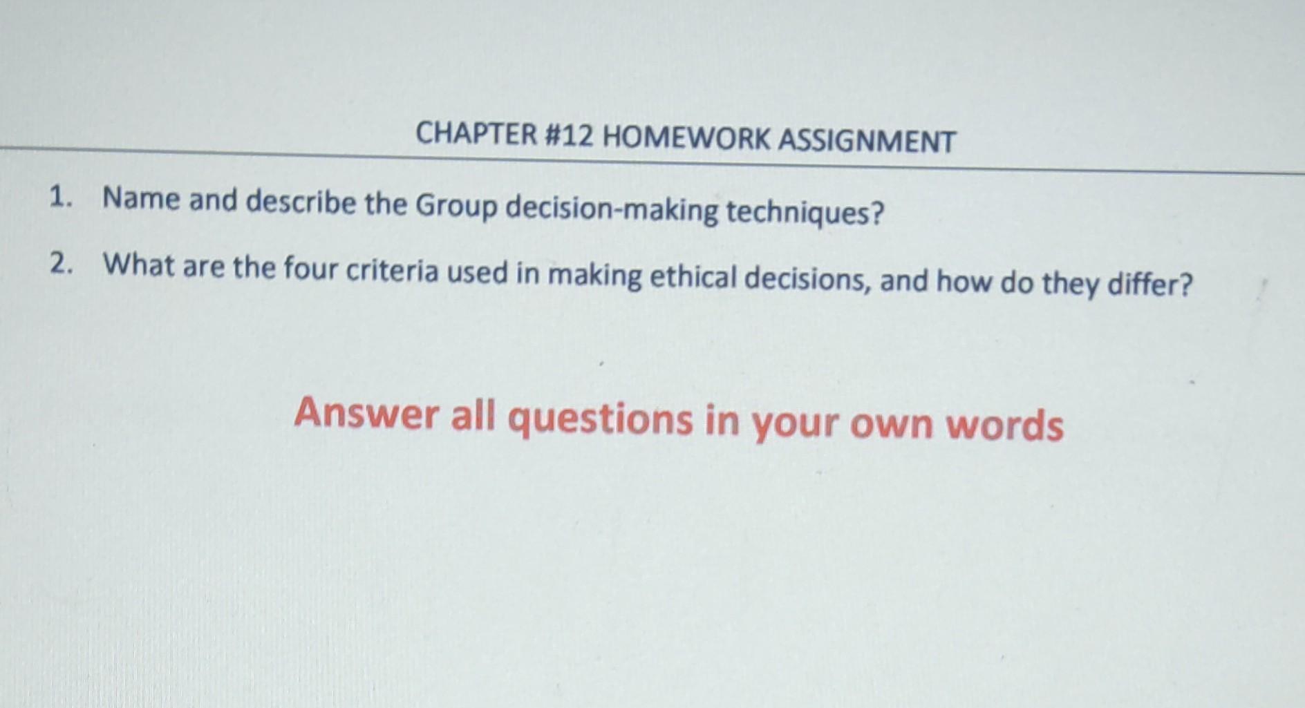 CHAPTER #12 HOMEWORK ASSIGNMENT 1. Name and