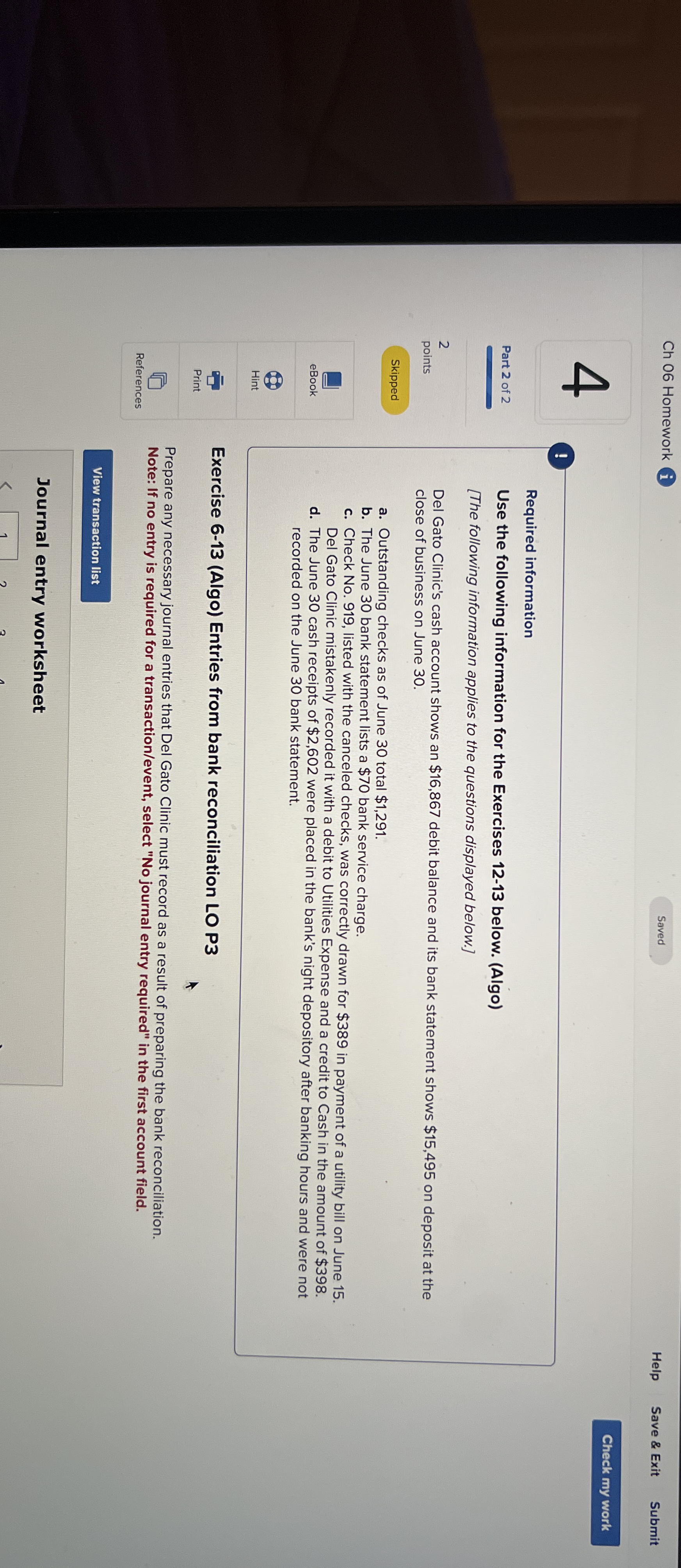 Ch 0 6 Homework ( i ) Help Save & Exit Submit 4