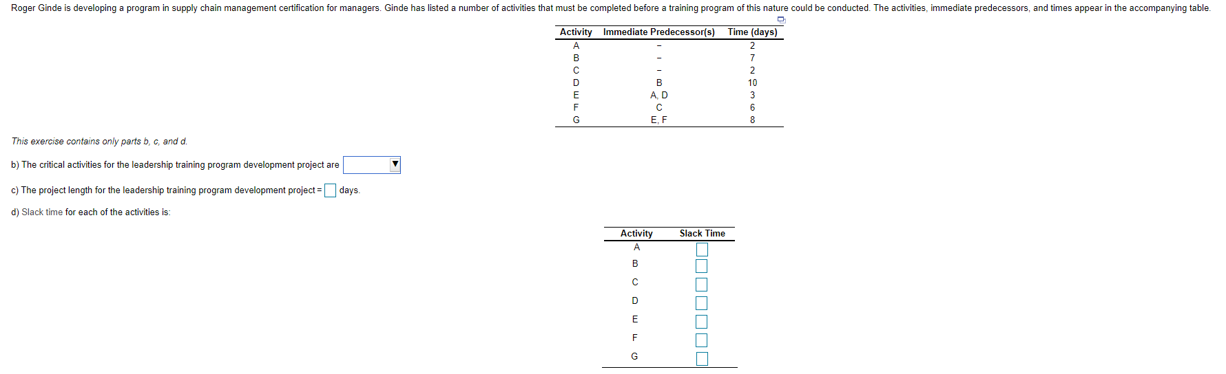 Roger Ginde is developing a program in supply