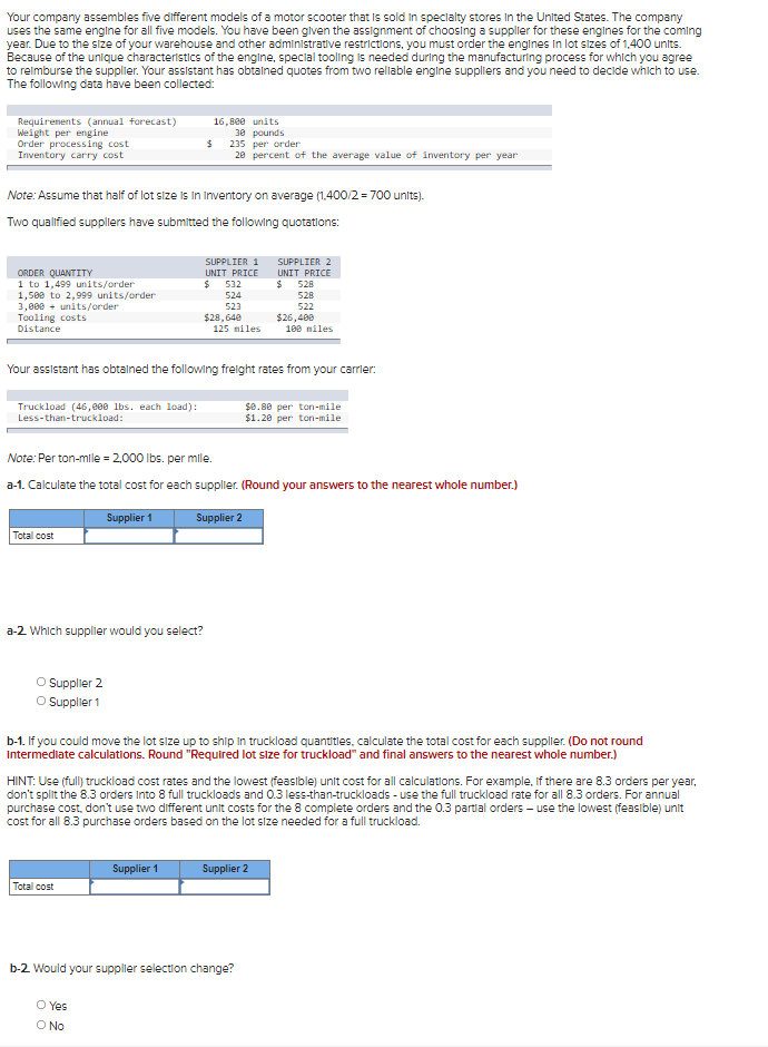Your company assembles five different models a