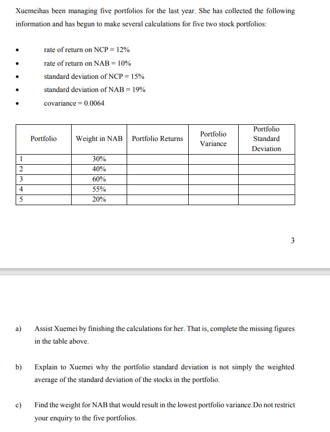 1 Xuemeihas been managing five portfolios for the