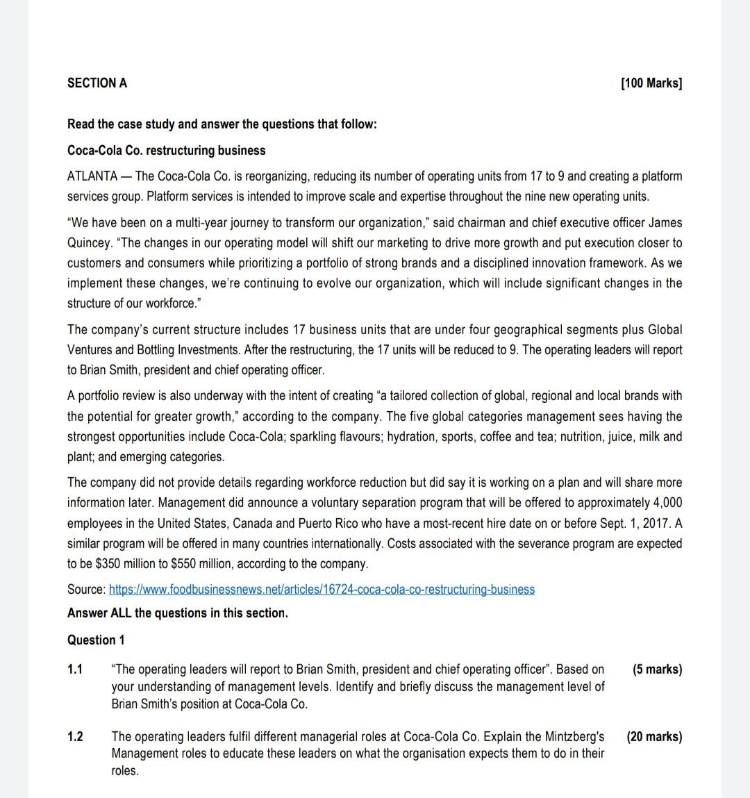 SECTION A [100 Marks) Read the case study and