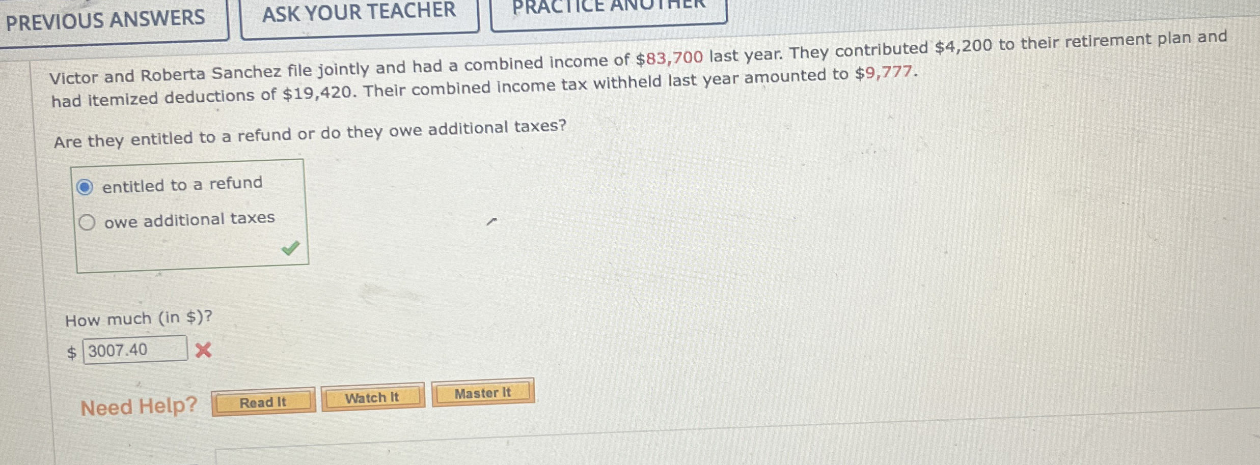 PREVIOUS ANSWERS Victor and Roberta Sanchez file
