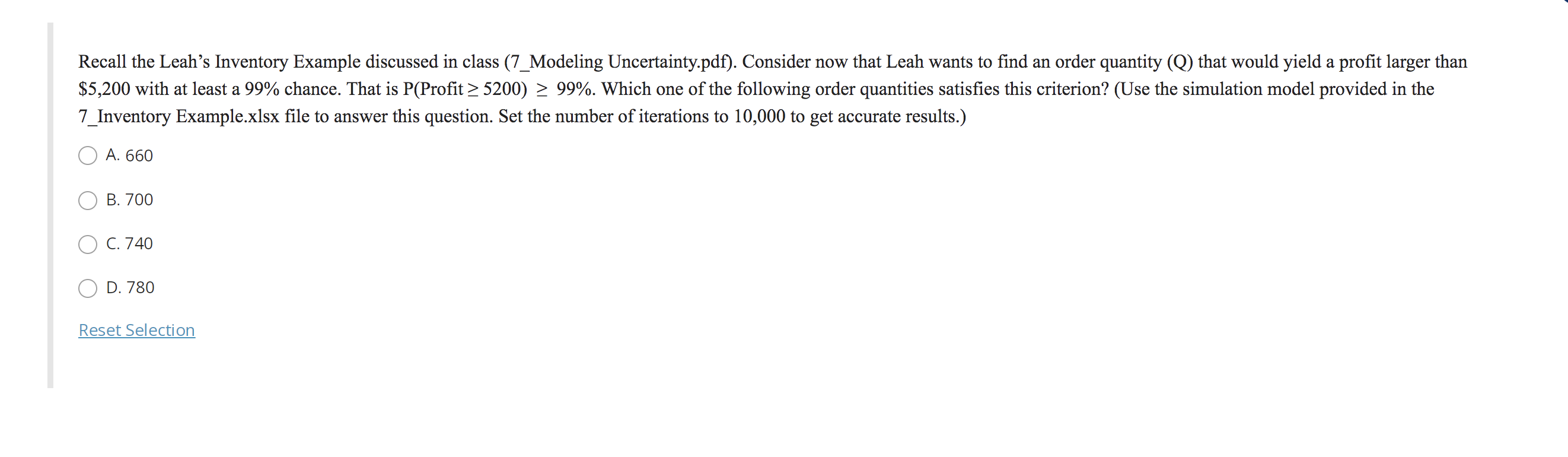 Recall the Leahs Inventory Example discussed in