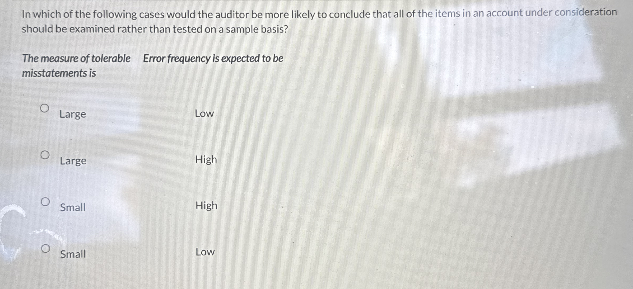 In which of the following cases would the auditor