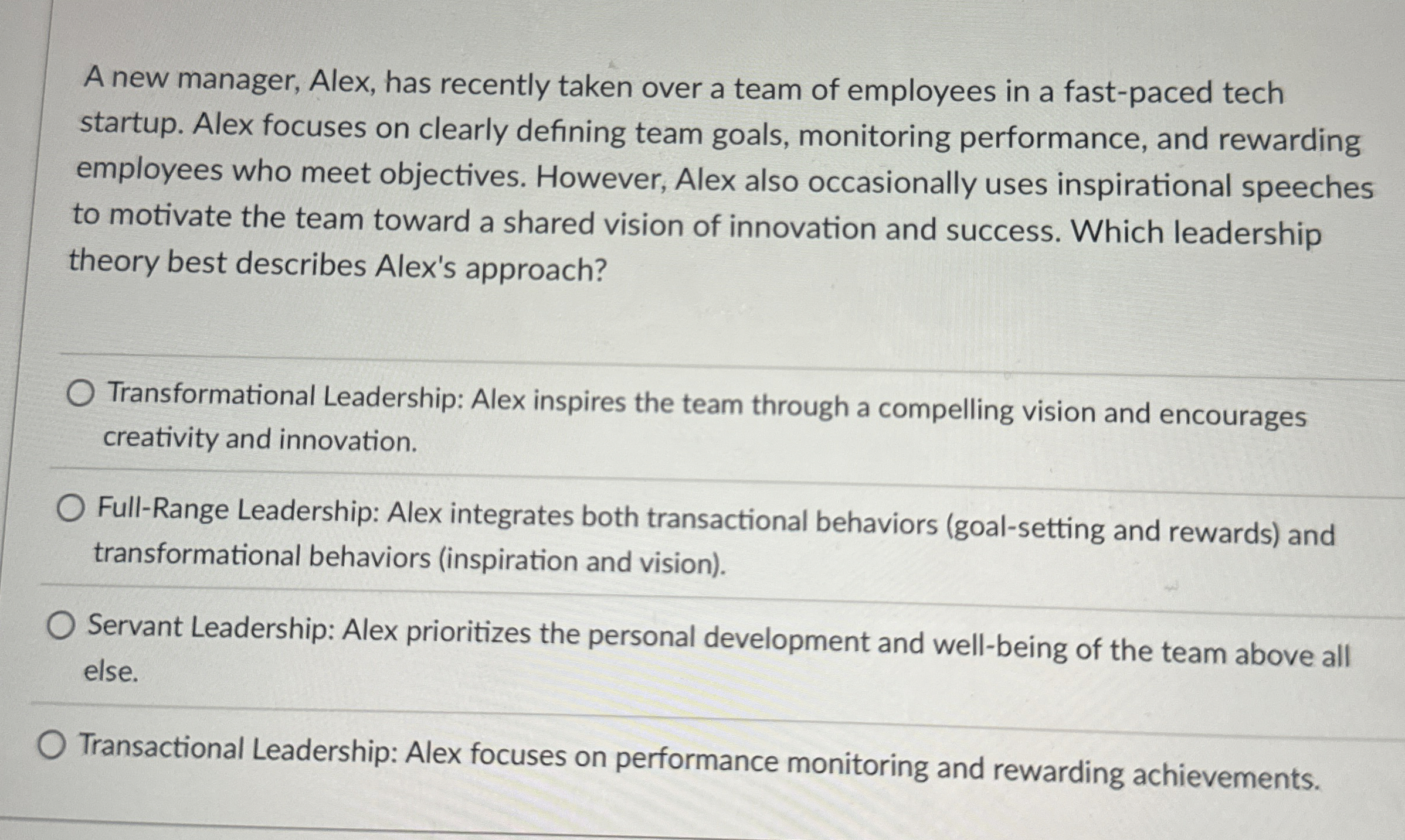 A new manager, Alex, has recently taken over a