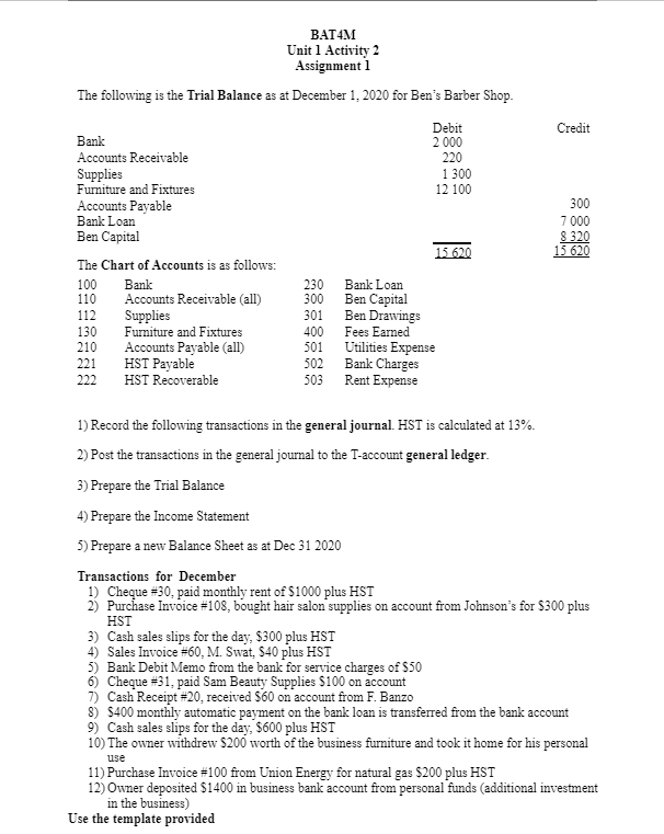 BAT4M Unit 1 Activity 2 Assignment 1 The