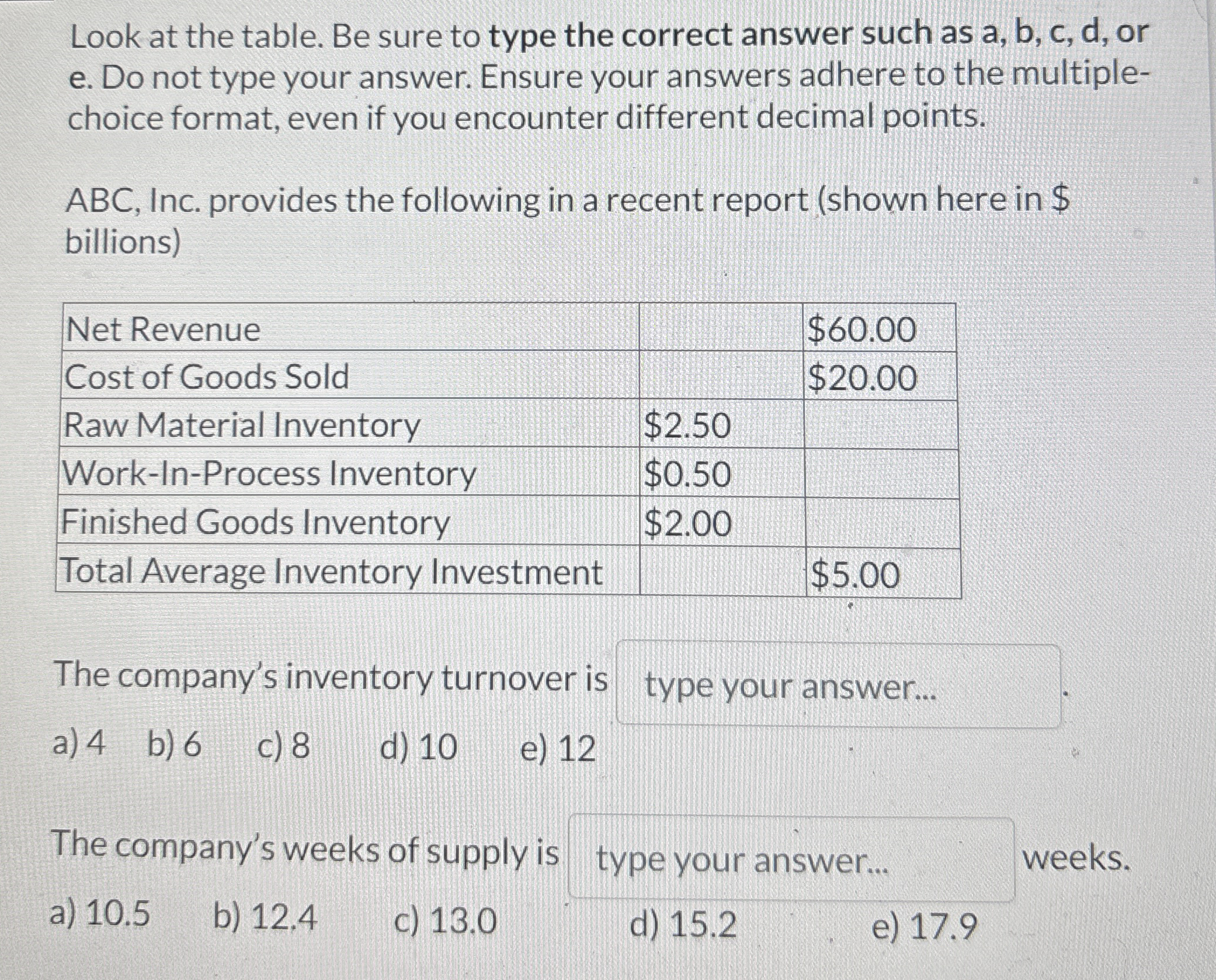 Look at the table. Be sure to type the correct