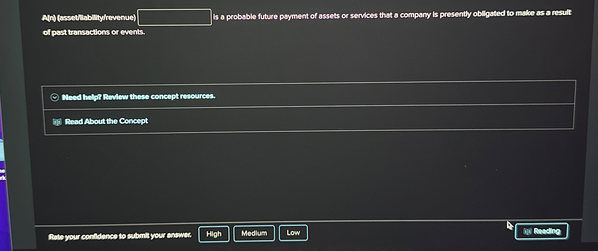 A ( a ) ( asseyliabitity / revenue ) s a probable