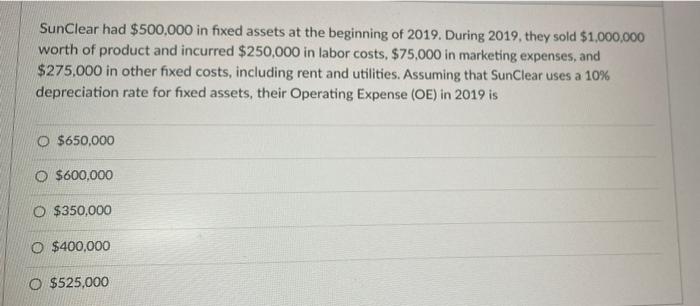 SunClear had $500,000 in fixed assets at the