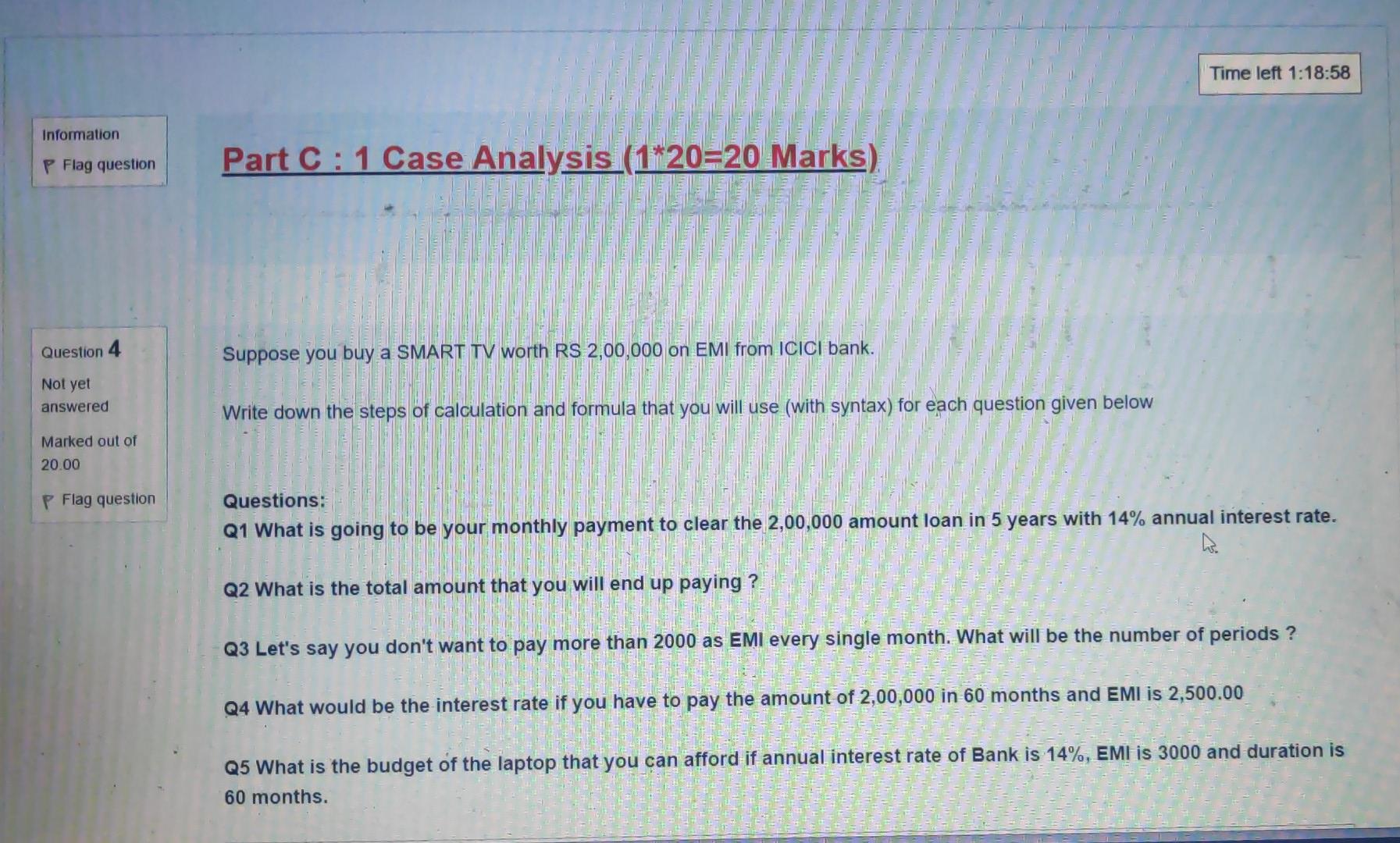 Time left 1:18:58 Information P Flag question