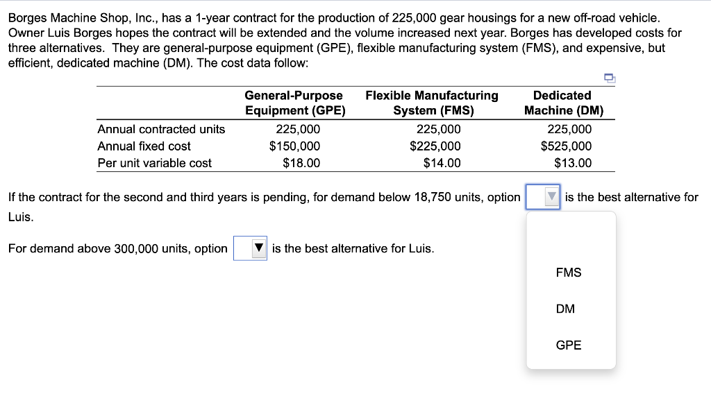 Borges Machine Shop, Inc., has a 1-year contract