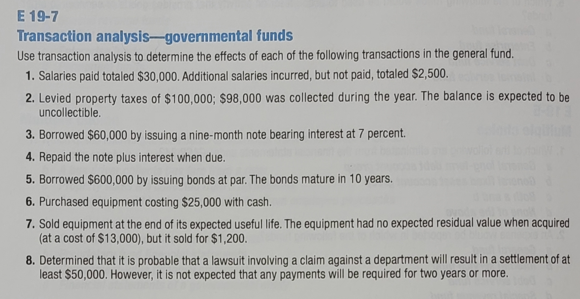 E 1 9 - 7 Transaction analysis - governmental