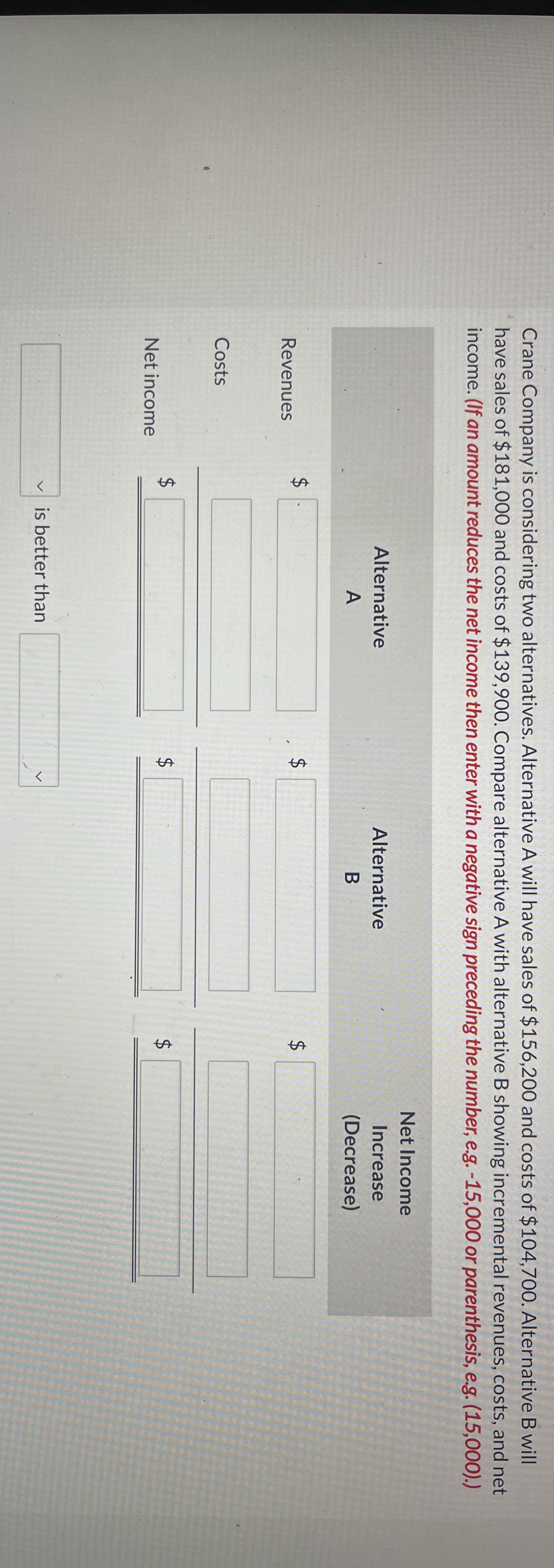 Crane Company is considering two alternatives.