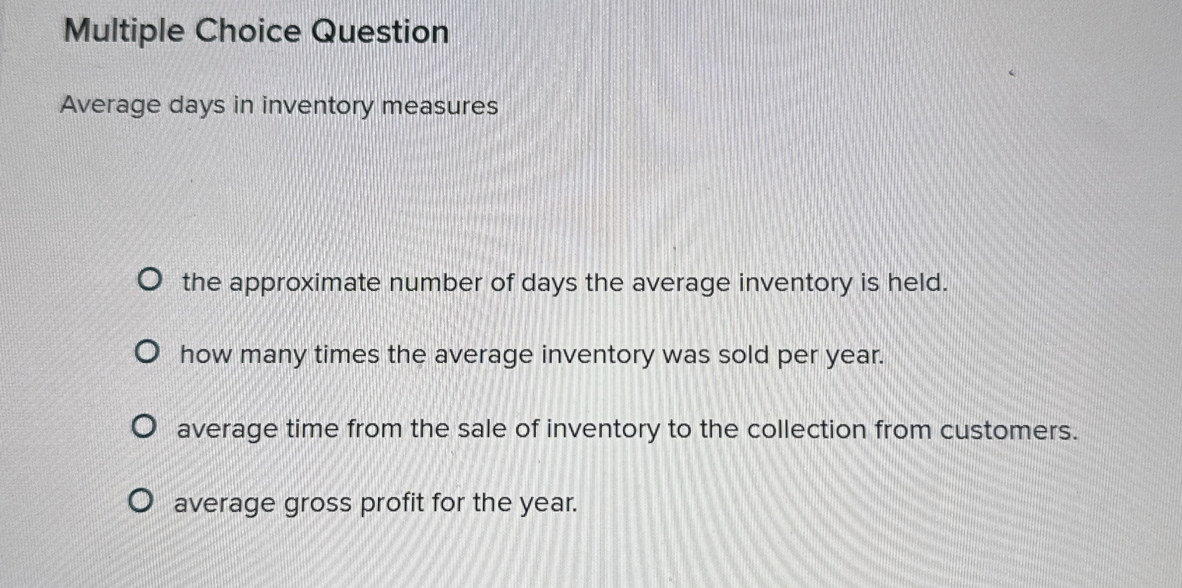 Multiple Choice Question Average days in