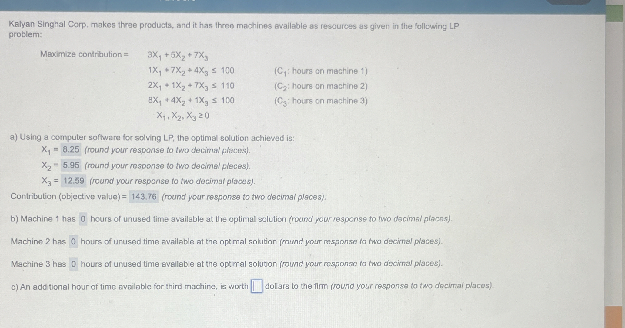 Kalyan Singhal Corp. makes three products, and it