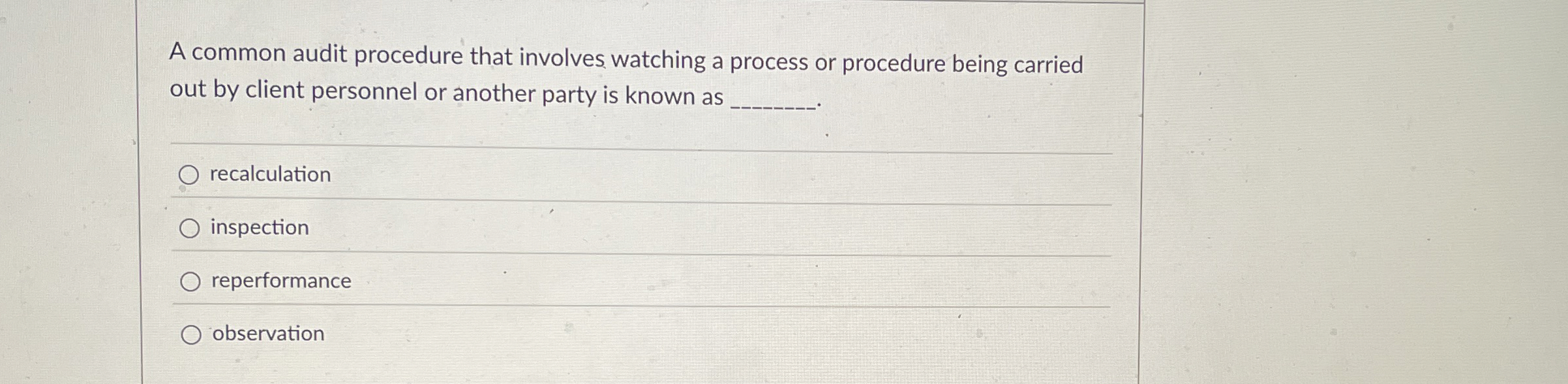 A common audit procedure that involves watching a