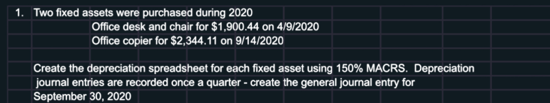 Two fixed assets were purchased during 2 0 2 0