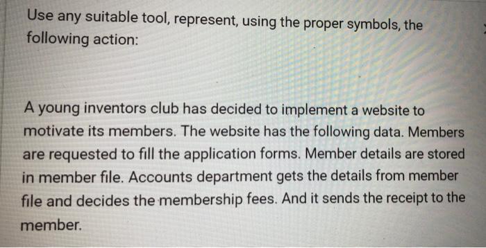 Use any suitable tool, represent, using the