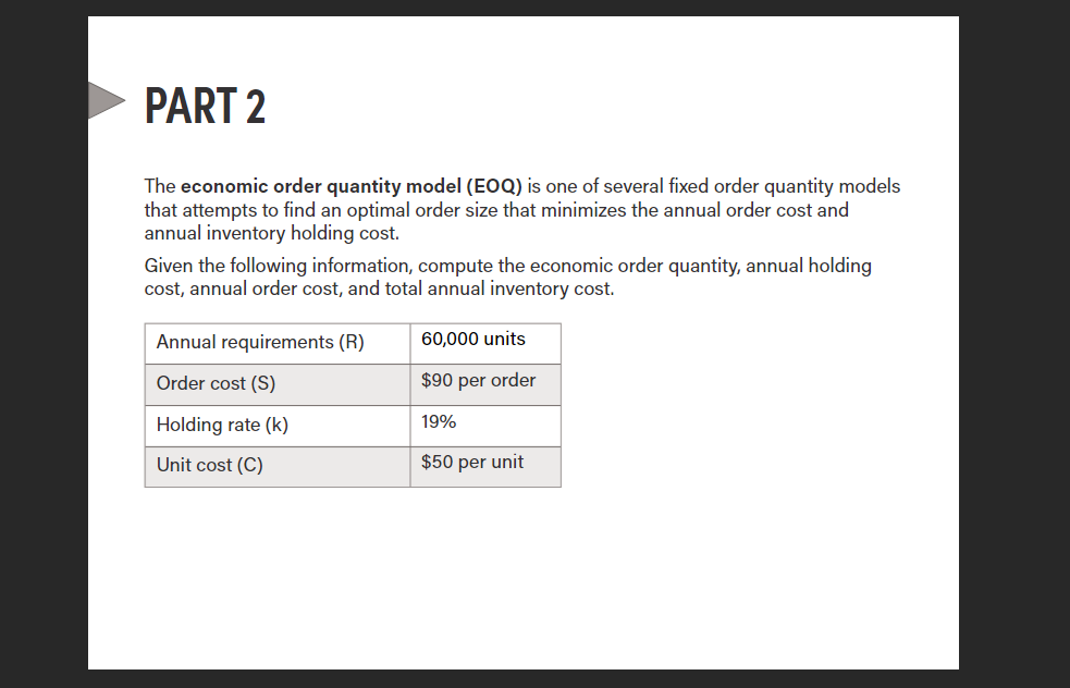 The economic order quantity model ( EOQ ) is one