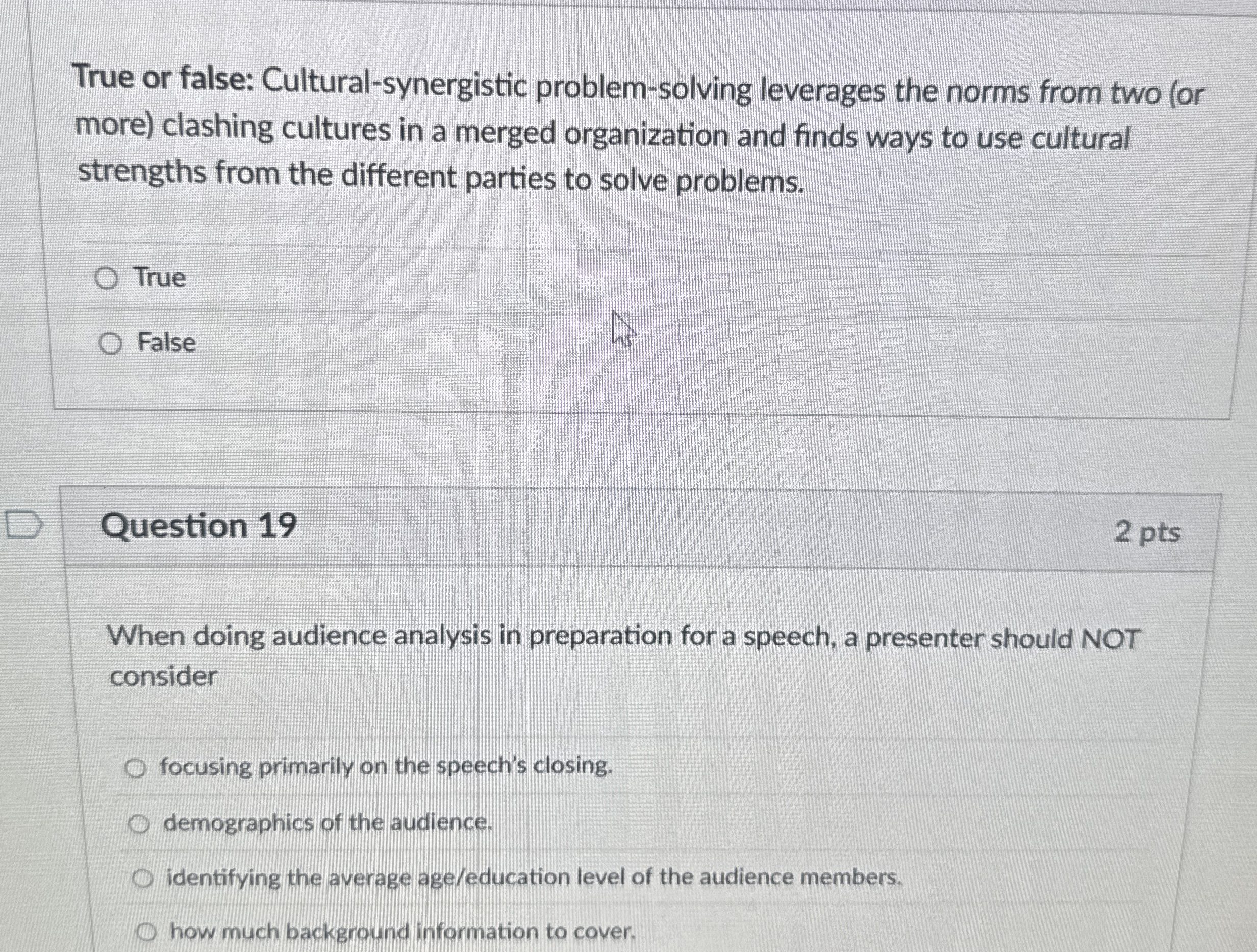 True or false: Cultural - synergistic problem -