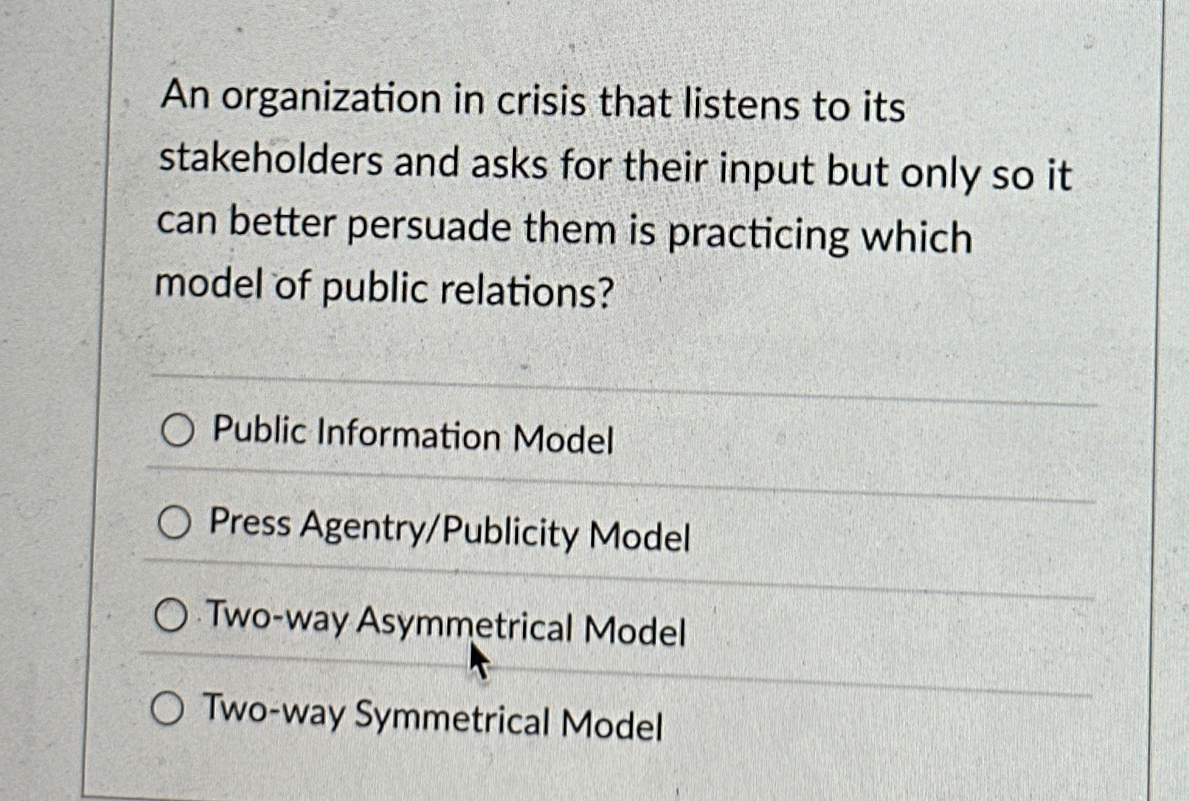 An organization in crisis that listens to its