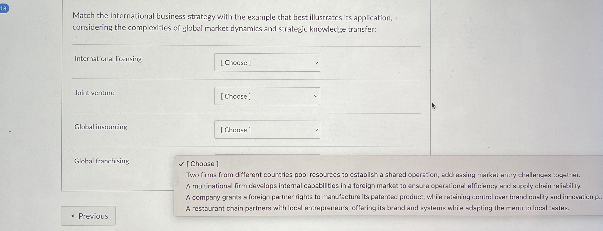 1 8 Match the international business strategy