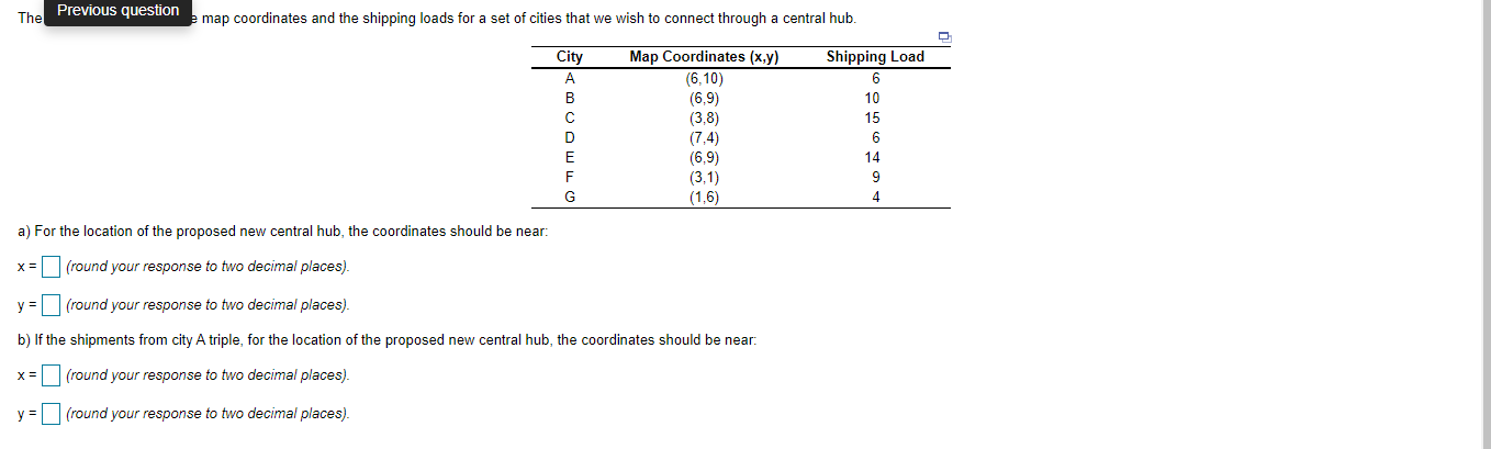 The Previous question map coordinates and the