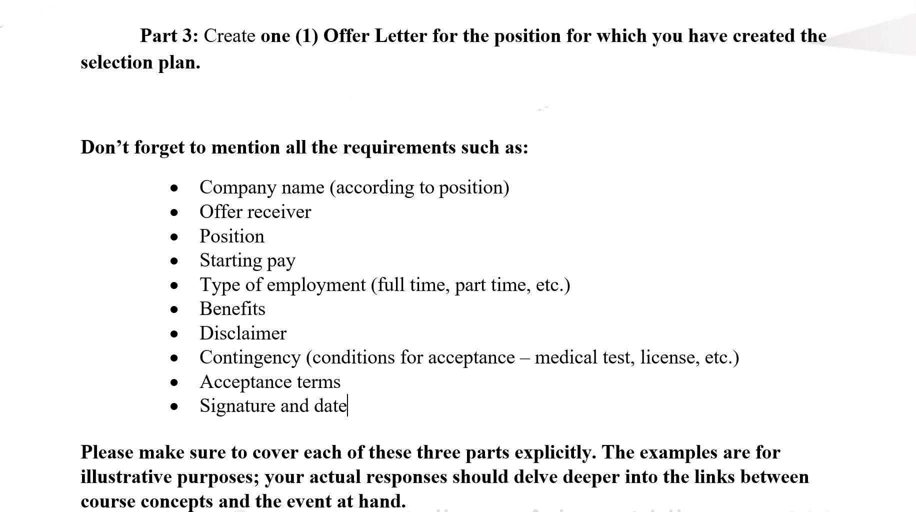 Create one Offer Letter for the financial and