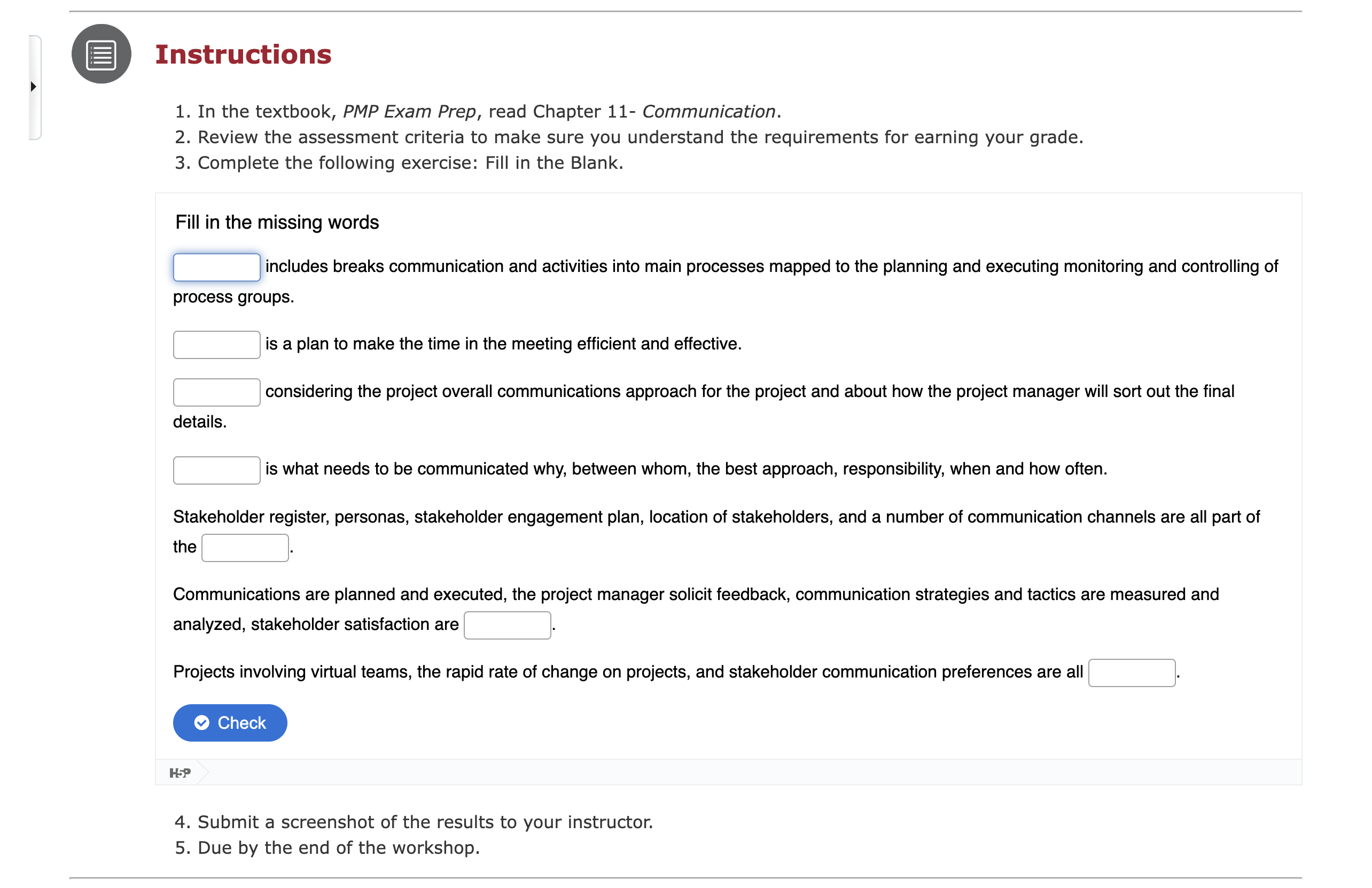 Instructions 1 . In the textbook, PMP Exam Prep,